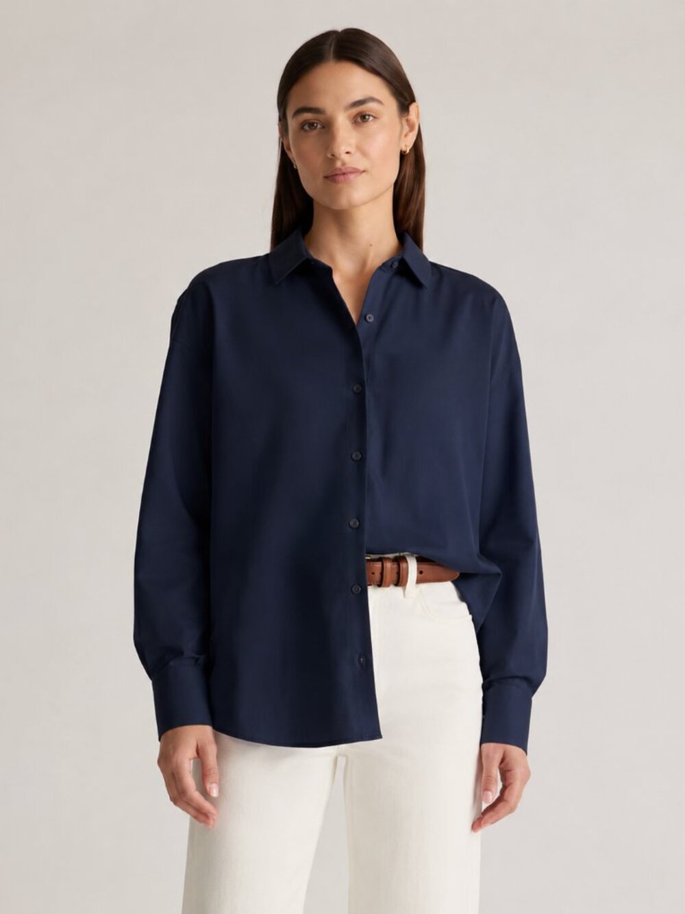 Quince Organic Cotton Relaxed Oxford Shirt | Navy | Size XS